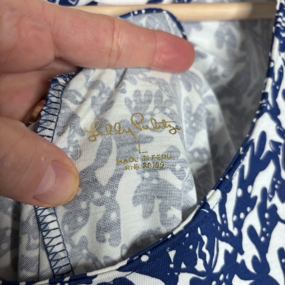 Lilly Pulitzer Kristen Flounce Dress Krillen It Blue White Pattern L NWOT - Picture 11 of 11